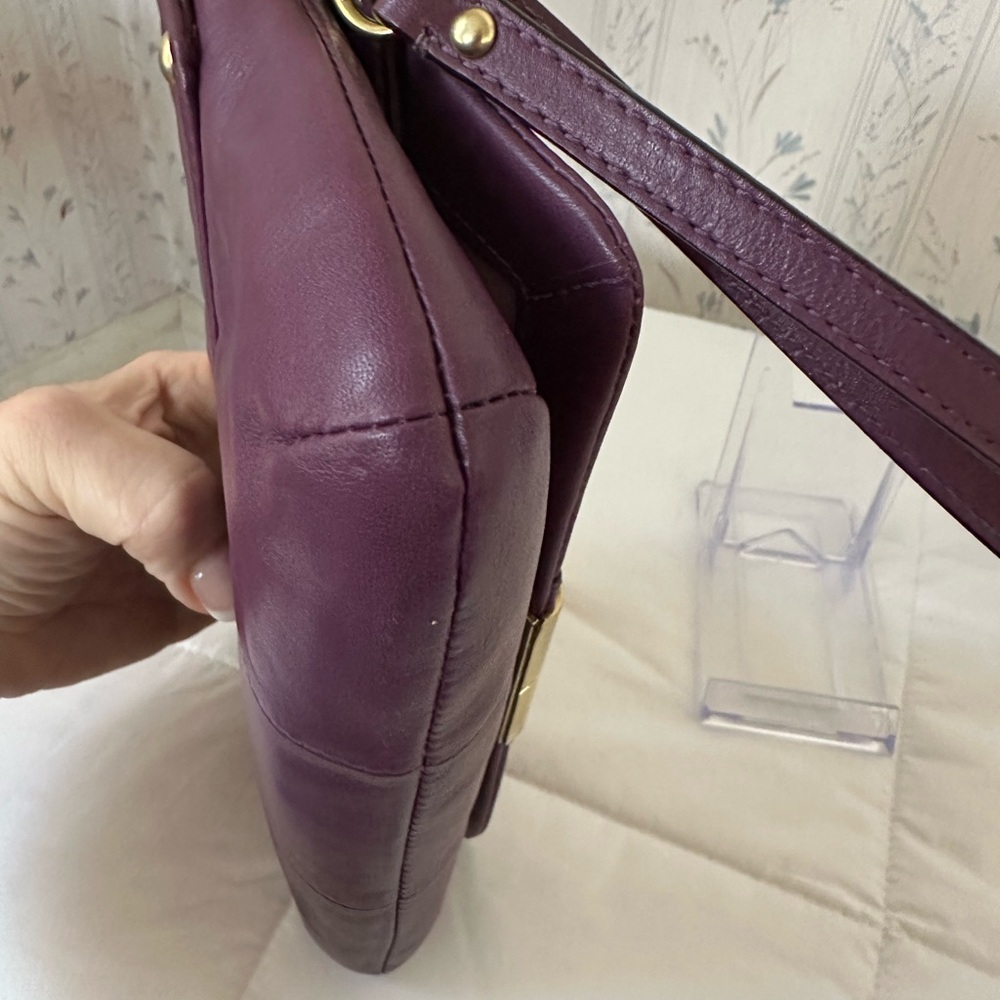 Coach Plum Leather Wristlet with Gold Accents - Picture 6 of 13